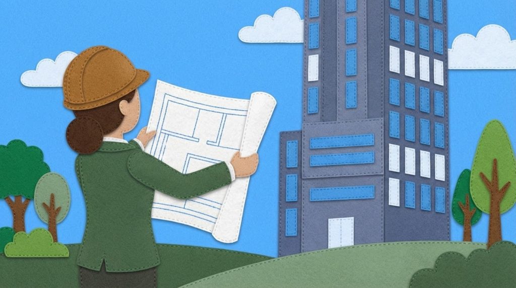 An architect reviewing blueprints