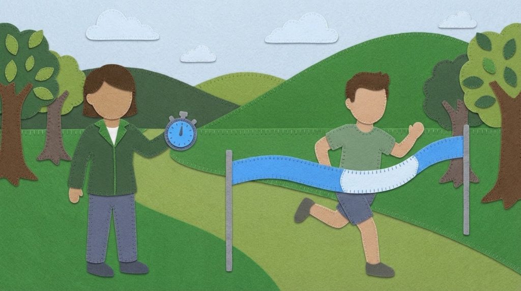 A person timing a runner in a race.