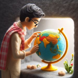 Person looking at a globe