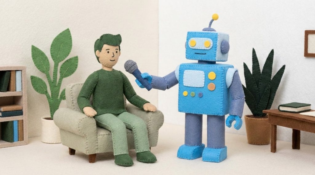 A robot interviewing a person