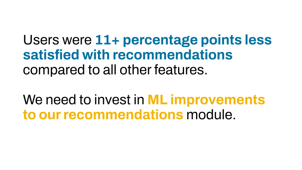 A simple text slide showing one main insight and recommendation